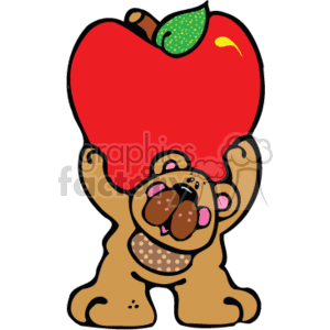 Cute cartoon bear holding a huge apple