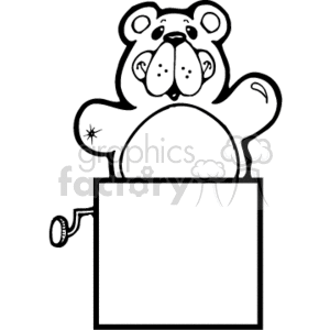  country style jack in the box bear bears teddy toy toys   bear009PR_bw Clip Art Animals Bears black and white cartoon line art cute