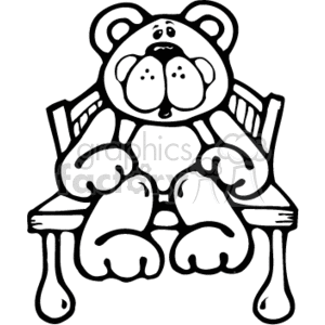 clipart - Black and white bear sitting on a wooden chair.