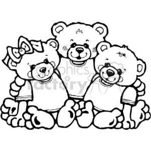  country style toys teddy bear bears family   bear019PR_bw Clip Art Animals Bears black and white line art cartoon