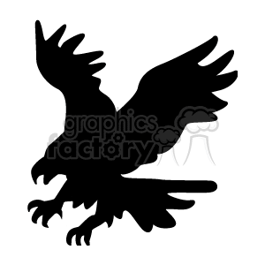 clipart - Silhouette of bald eagle in flight.