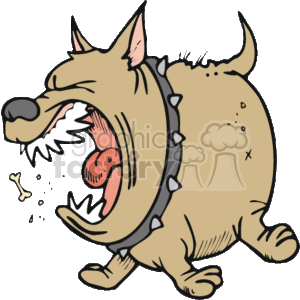 Fat angry dog with spiked collar barking wildly clipart.