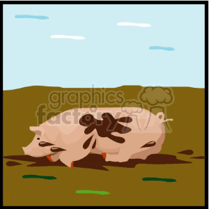 Pig playing in the mud animation. Royalty-free animation # 132113