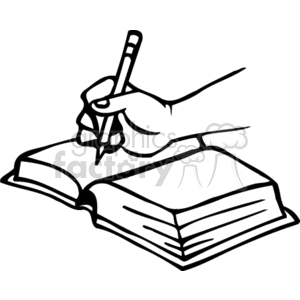 clipart - Hand writing in a book.