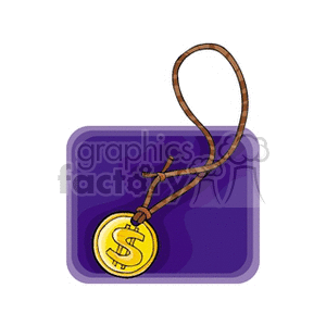 Money sign gold pendant charm on a brown leather cord clipart. Commercial use image # 137679