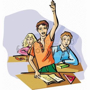 Cartoon student raising his hand