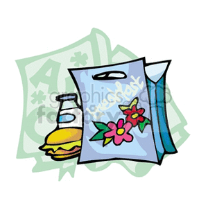 Cartoon lunch bag with flowers  clipart. Commercial use image # 138756