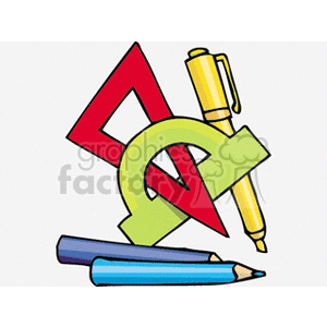 clipart - Pencils, highlighters and measurement supplies.