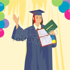 A Happy Woman in a Blue Cap and Gown at a Celebration clipart.