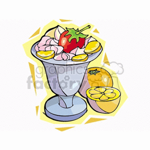 Ice cream in a cup with fruit clipart.