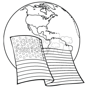 A black and white american flag with the earth behind it