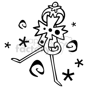 The clipart image contains a stylized figure resembling a party noisemaker, which is often associated with celebrations such as birthdays, parties, or anniversaries. The noisemaker appears to be designed with decorative elements like stars and swirls around it, emphasizing a festive atmosphere.