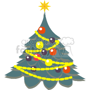 Christmas Tree Decorated with Colorful Bulb Ornaments and a Star on the Top clipart. Commercial use image # 142791