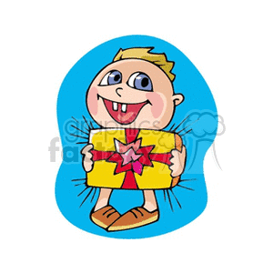 Happy Boy Squeezing a Gift clipart. Royalty-free image # 142929