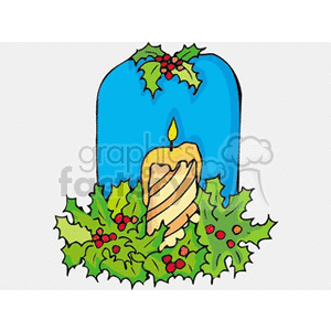 Holly Berry Wreath Holding a Single Candle clipart. Commercial use image # 142935