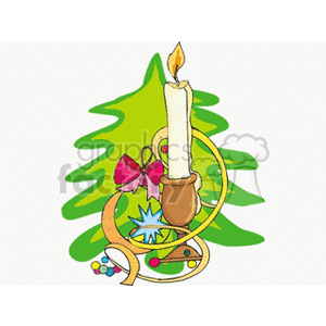 Single Candle Stick Sitting in Frount of A Christmas Tree clipart. Royalty-free image # 142937