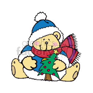 christmas teddy bear holding a christmas tree