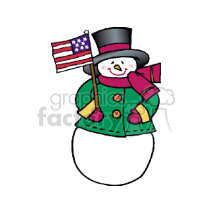 Happy Snowman Holding an American Flag clipart. Royalty-free image # 144102