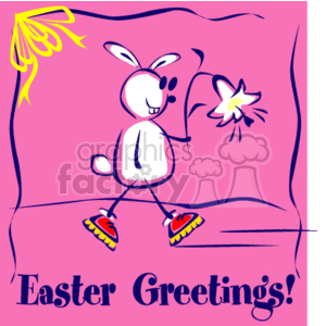 Greting Card with a Happy Bunny holding a White Easter Lilly clipart. Royalty-free image # 144157