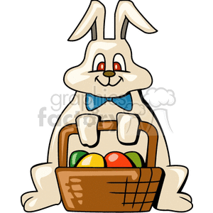 clipart - Smiling Easter Bunny with a Handled Basket full of Eggs.