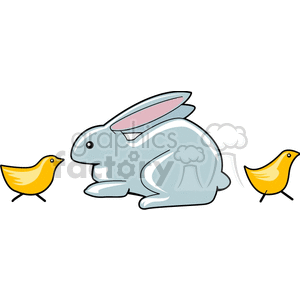 One Cartoon bunny and Two Golden Chicks clipart.