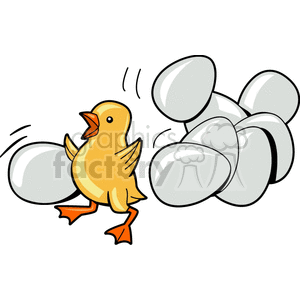 Little chick scattering eggs