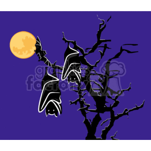 bats hanging onto the leafless tree with the moon into the backgruond clipart. Commercial use image # 144543