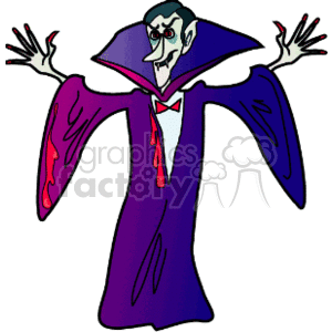 scary Halloween vampire  with purple and blue robe on 
