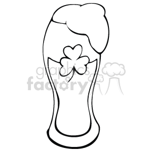 Black and White Three Leaf Clover Glass of Beer clipart. Commercial use image # 145355