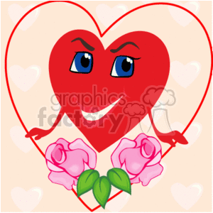 A Red Happy Face Heart with some Pink Roses animation. Commercial use animation # 145677