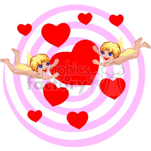 Two Angels Holding a Big Red Heart and a Pink Swirl in the Background clipart.