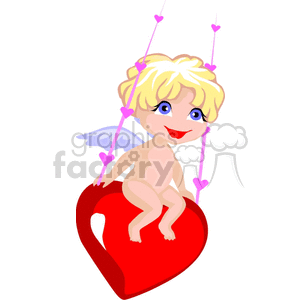 An Angel with Wings Swinging on a Big Red Heart clipart. Royalty-free image # 146060