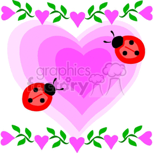 Multiple Pink Heats with Two Lady Bugs Decorated with two Heart Vines