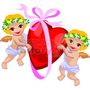 two baby angels holding a heart with pink bow clipart. Royalty-free image # 146078