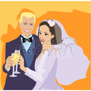 bride and groom together with champagne  animation. Commercial use animation # 146146