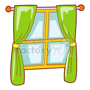 window with green curtains 