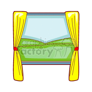 landscape out a window with yellow curtains  clipart. Royalty-free image # 146813