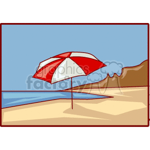 Red and white umbrella on the beach clipart. Royalty-free icon # 150800