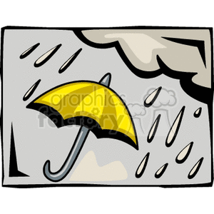 Yellow umbrella with rain cloud raining down on it clipart.