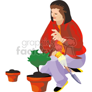 clipart - woman planting a flower.