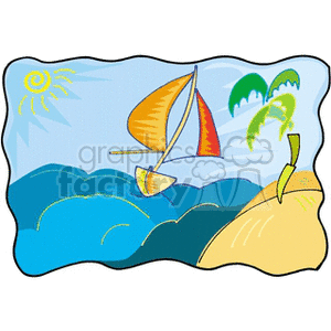 Tropical beach with sailboat of the shore clipart. Royalty-free image # 152661