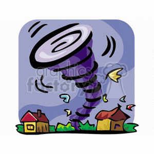 Tornado spinning through a small neighborhood during a thunderstorm clipart. Royalty-free image # 152746