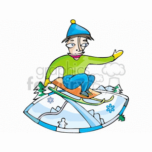 A boy sledding down a mountain clipart. Commercial use image # 152829
