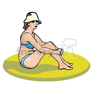 Women sunbathing on the beach clipart.