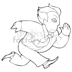 The image is a black and white clipart of a person running. The character is stylized in a simplified manner, wearing a suit with a tie, and appears to be in a hurry or running in a race. Their motion is conveyed through the positioning of their legs and arms, indicating rapid movement.