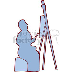 A Silhouette of an Artist Sitting while Painting clipart. Commercial use image # 156266