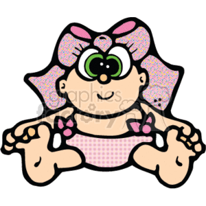 Cute Little Baby Girl in a Pink Diaper With Big Green Eyes clipart. Royalty-free image # 156553
