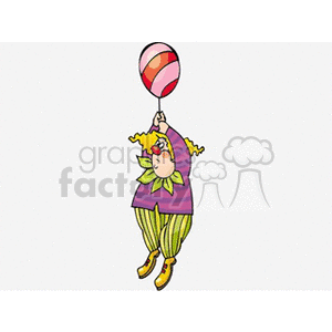 A Silly Clown Floating in the Air Using a Striped Balloon