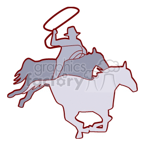 A Silhouette of a Cowboy on his Horse Roping Another Horse clipart. Royalty-free image # 156836