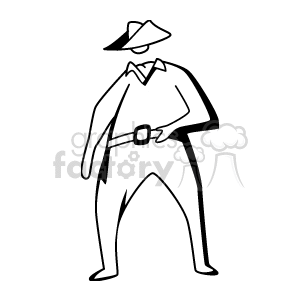 clipart - Black and White Old West Cowboy Holding his Hand on his Gun Belt.